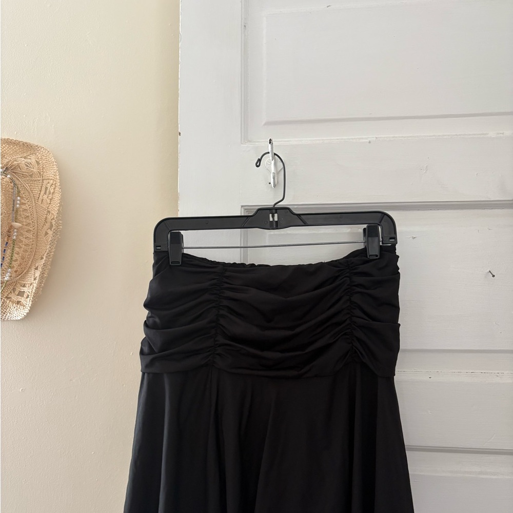 Black Ruched Midi A-line Skirt